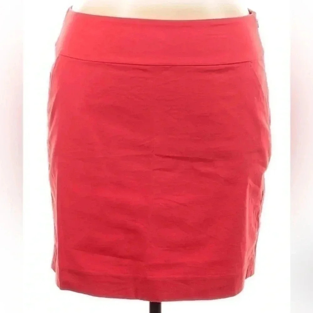 Ann Taylor | Strawberry Red Classic Cotton Pencil Mini Skirt Size 14 Large L